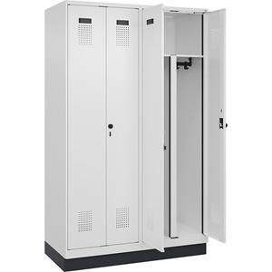 Multifunctionele lockerkast Evolo PLUS, 2 compartimenten, scheidingswand ingekort, wit, b = 1200 mm, met bodemsokkel, veiligheidsdraaigrendel