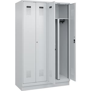 Multifunctionele lockerkast Evolo PLUS, 2 compartimenten, scheidingswand ingekort, lichtgrijs, b = 1200 mm, met bodemsokkel, cilinderslot