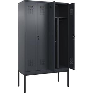Multifunctionele lockerkast Evolo PLUS, 2 compartimenten, scheidingswand ingekort, grijs, b = 1200 mm, met smalle voeten, veiligheidsdraaigrendel