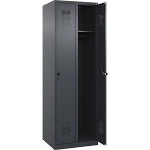 C+P Lockerkast Evolo PLUS, 2 compartimenten, grijs, b = 600 mm, met voetdoppen, draaigrendel
