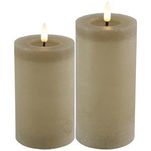 Countryfield LED kaarsen/stompkaarsen - set 2x - beige - D7,5 x H15 en H20 cm - timer - warm wit -