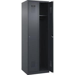 C+P Lockerkast Evolo PLUS, 2 compartimenten, grijs, b = 600 mm, met voetdoppen, cilinderslot