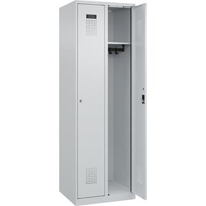 C+P Lockerkast Evolo PLUS, 2 compartimenten, lichtgrijs, b = 600 mm, met voetdoppen, cilinderslot