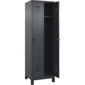 C+P Lockerkast Evolo PLUS, 2 compartimenten, grijs, b = 600 mm, met brede voeten, draaigrendel