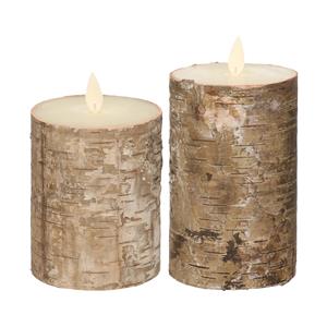 Anna's Collection LED kaarsen/stompkaarsen - set 2x - bruin berkenhout - H10 en H12,5 cm - bewegende vlam -