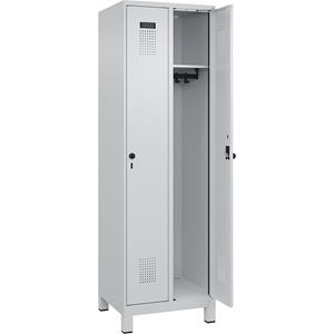 C+P Lockerkast Evolo PLUS, 2 compartimenten, lichtgrijs, b = 600 mm, met brede voeten, draaigrendel