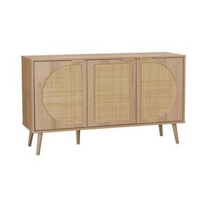 Sweeek  Scandinavisch dressoir, hout en rond rietdecor, 3 deuren, 120