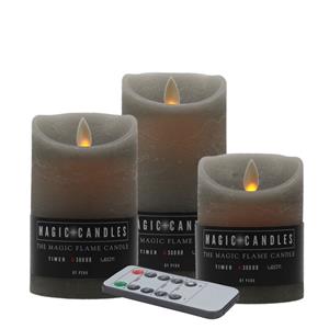 Magic Flame LED kaarsen/stompkaarsen set - 3x stuks - grijs - afstandsbediening -