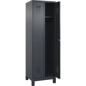 C+P Lockerkast Evolo PLUS, 2 compartimenten, grijs, b = 600 mm, met brede voeten, cilinderslot