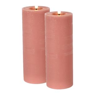 Countryfield LED kaarsen/stompkaarsen - 2x - roze - D7,5 x H20 cm - timer -