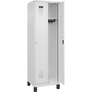 C+P Lockerkast Evolo PLUS, 2 compartimenten, verkeerswit, b = 600 mm, met brede voeten, cilinderslot