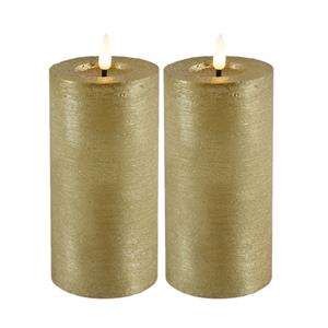 Countryfield LED kaarsen/stompkaarsen - 2x - goud - D7,5 x H15 cm - timer - warm wit -