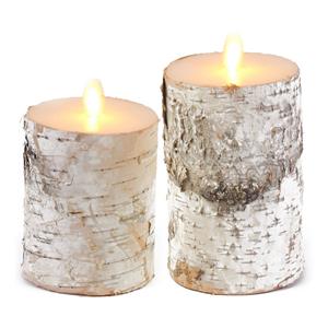 Anna's Collection LED kaarsen/stompkaarsen - set 2x - wit berkenhout - H10 en H12,5 cm - bewegende vlam -