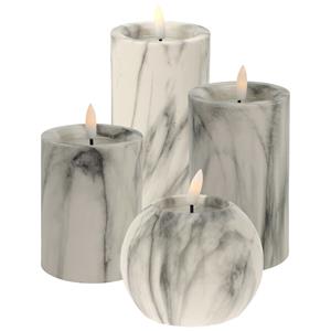 Christmas Decoration LED kaarsen/stompkaarsen - set 4x - wit/grijs marmer - H7,5 tot H15 cm - timer - warm wit -