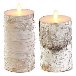 Anna's Collection Set van 2x stuks Wit berkenhout Led kaarsen met bewegende vlam -