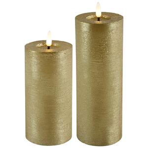 Countryfield LED stompkaarsen - set 2x - goud - D7,5 x H15 en H20 cm - timer - warm wit -