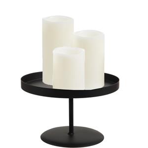 Merkloos LED kaarsen/stompkaarsen - 3x st - wit - met zwart rond kaarsenbord 22 cm -