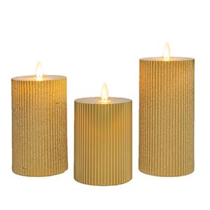 Anna's Collection LED kaarsen/stompkaarsen set - 3x st - goud - ribbel - afstandsbediening -