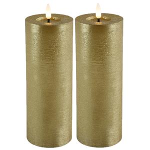 Countryfield LED kaarsen/stompkaarsen - 2x - goud - D7,5 x H20 cm - timer - warm wit -