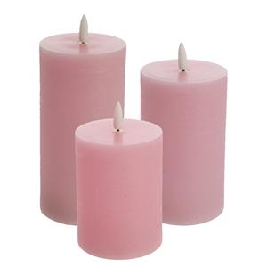 Cepewa LED kaarsen/stompkaarsen - set 3x - lichtroze - H10 tot H15 cm - flikkerend licht - timer -
