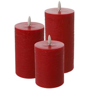 Cepewa LED kaarsen/stompkaarsen - set 3x - rood - H10 tot H15 cm - flikkerend licht - timer -