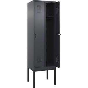 C+P Lockerkast Evolo PLUS, 2 compartimenten, grijs, b = 600 mm, met smalle voeten, draaigrendel