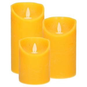 Anna's Collection LED kaarsen/stompkaarsen - set 3x - oker geel - H10, H12,5 en H15 cm - bewegende vlam -