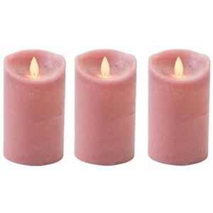 Anna's Collection 3x Antiek roze LED kaars / stompkaars met bewegende vlam 12,5 cm -