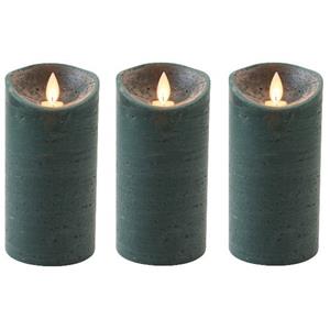Anna's Collection 3x Antiek groene LED kaars / stompkaars met bewegende vlam 15 cm -
