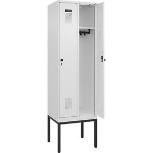 C+P Lockerkast Evolo PLUS, 2 compartimenten, verkeerswit, b = 600 mm, met smalle voeten, draaigrendel