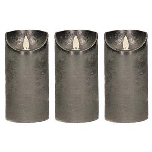 Anna's Collection 3x Antraciet LED kaarsen / stompkaarsen met bewegende vlam 15 cm -