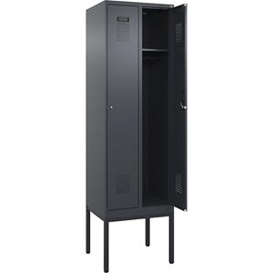 C+P Lockerkast Evolo PLUS, 2 compartimenten, grijs, b = 600 mm, met smalle voeten, cilinderslot