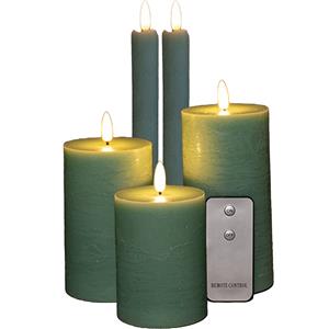 Anna's Collection LED Stomp/dinerkaarsen set - 5-delig - jade groen - 10/12/15/23 cm - incl. afstandsbediening -