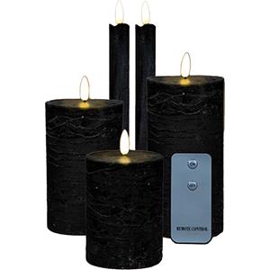 Anna's Collection LED Stomp/dinerkaarsen set - 5-delig - zwart - 10/12/15/23 cm - incl. afstandsbediening -