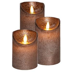 Anna's Collection LED kaarsen/stompkaarsen - 3x st - brons - D7,5 cm - wax - warm wit - bewegende vlam -