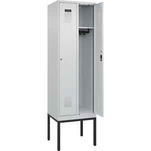 C+P Lockerkast Evolo PLUS, 2 compartimenten, lichtgrijs, b = 600 mm, met smalle voeten, cilinderslot