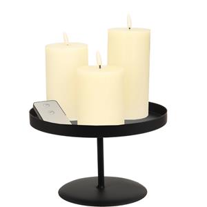 Merkloos LED kaarsen/stompkaarsen - 3x st - ivoor wit - met zwart rond kaarsenbord 22 cm -