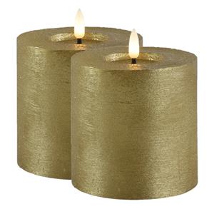 Countryfield LED kaarsen/stompkaarsen - 2x - goud - D10 x H10 cm - timer - warm wit -