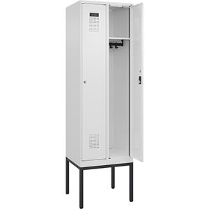 C+P Lockerkast Evolo PLUS, 2 compartimenten, verkeerswit, b = 600 mm, met smalle voeten, cilinderslot