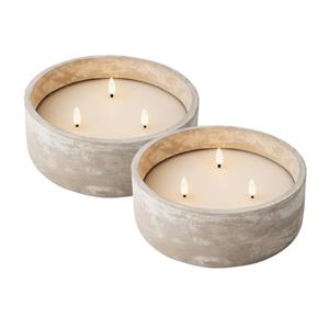 Lumineo LED kaars/stompkaars -met 3 lonten - 2x st - beton grijs - D20 x H8 cm - buiten -