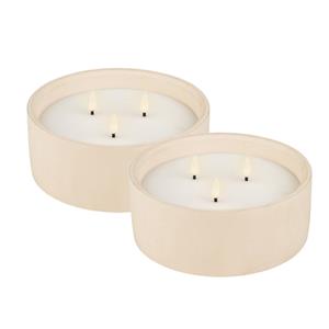 Lumineo LED kaars/stompkaars -met 3 lonten - 2x st- beton wit - D20 x H8 cm - buiten -