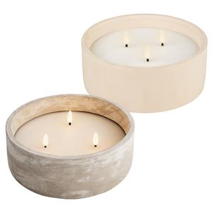 Lumineo LED kaarsen/stompkaarsen - set 2x - wit/grijs beton - met 3 LED vlammen - D20 x H8 cm - voor buiten -