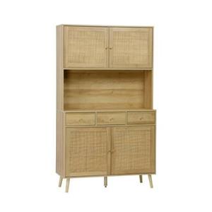 Sweeek  Dressoir decor hout en rotan 4 deuren 3 lades 110 cm