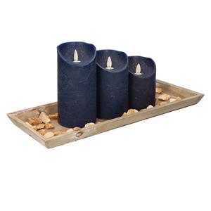 Anna's Collection Houten dienblad met 3 LED kaarsen in de kleur donkerblauw x 15 cm -