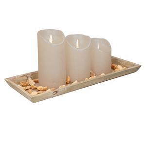 Anna's Collection Houten dienblad met 3 LED kaarsen in de kleur taupe x 15 cm -
