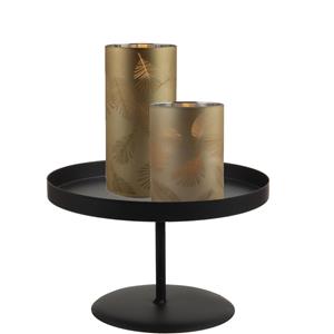 Merkloos LED kaarsen/stompkaarsen - 2x st - goud - bladeren - glas - met zwart kaarsenbord 22 cm -
