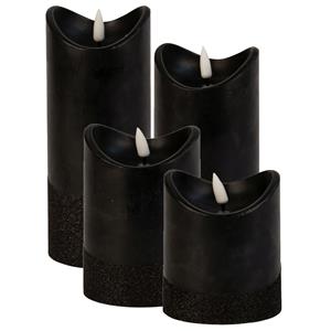 Merkloos LED stompkaarsen - set 4x st - zwart - warm wit licht - wax - 3D lont -
