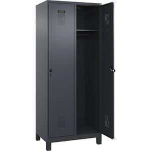 C+P Lockerkast Evolo PLUS, 2 compartimenten, grijs, b = 800 mm, met brede voeten, draaigrendel