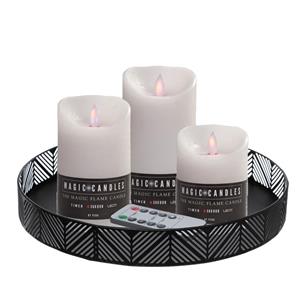 Merkloos LED kaarsen/stompkaarsen - 3x st - wit - met zwart rond kaarsenbord 29,5 cm -