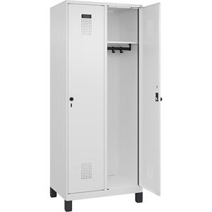 C+P Lockerkast Evolo PLUS, 2 compartimenten, verkeerswit, b = 800 mm, met brede voeten, draaigrendel